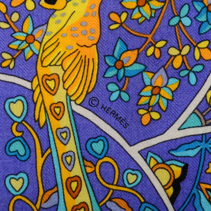 Hermes Cashmere Silk Au Pays Des Oiseaux Fleurs Shawl 140 Marine Turquoise Jaune 7 of 8
