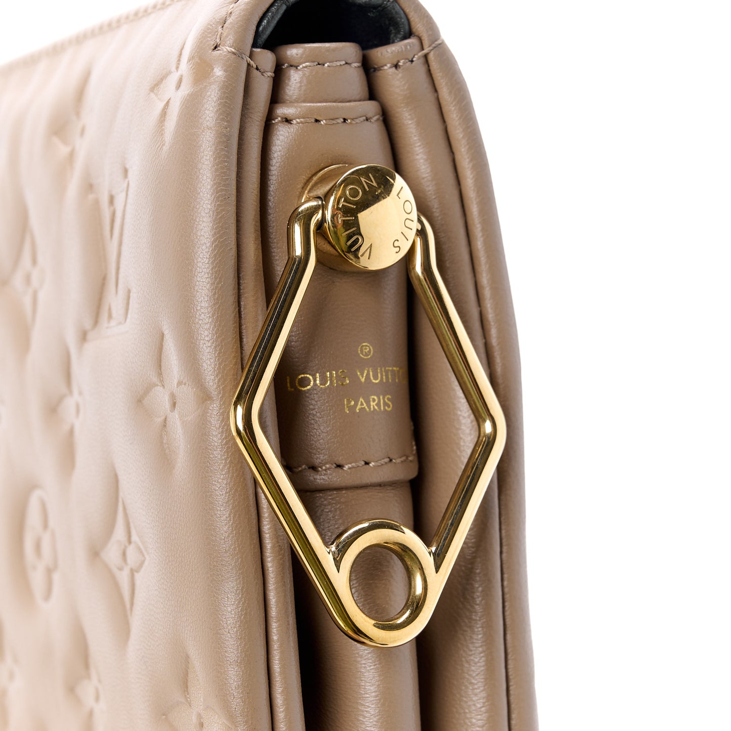 Lambskin Embossed Monogram Coussin MM Taupe