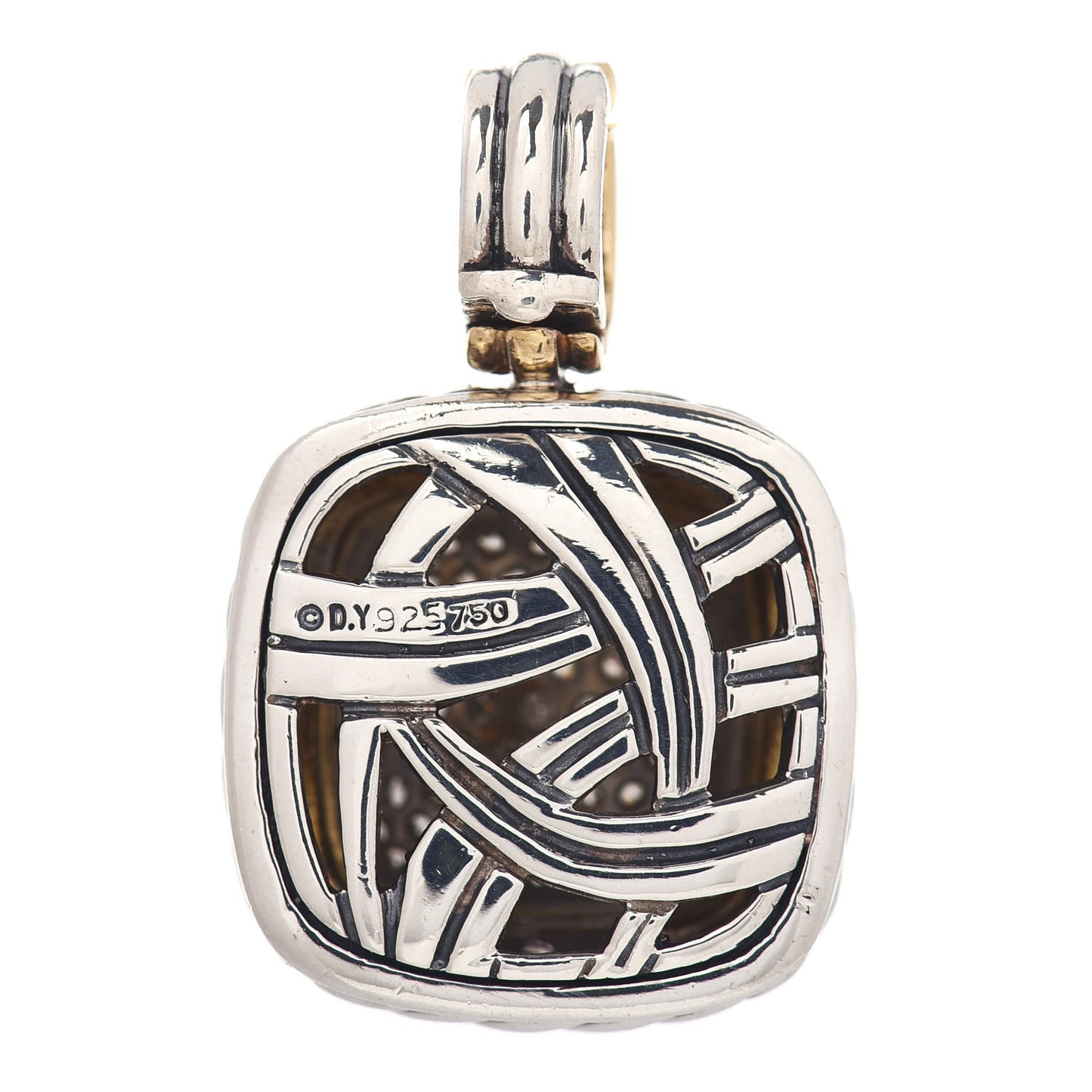 Sterling Silver 18K Yellow Gold Diamond Pave 14mm Albion Enhancer Pendant