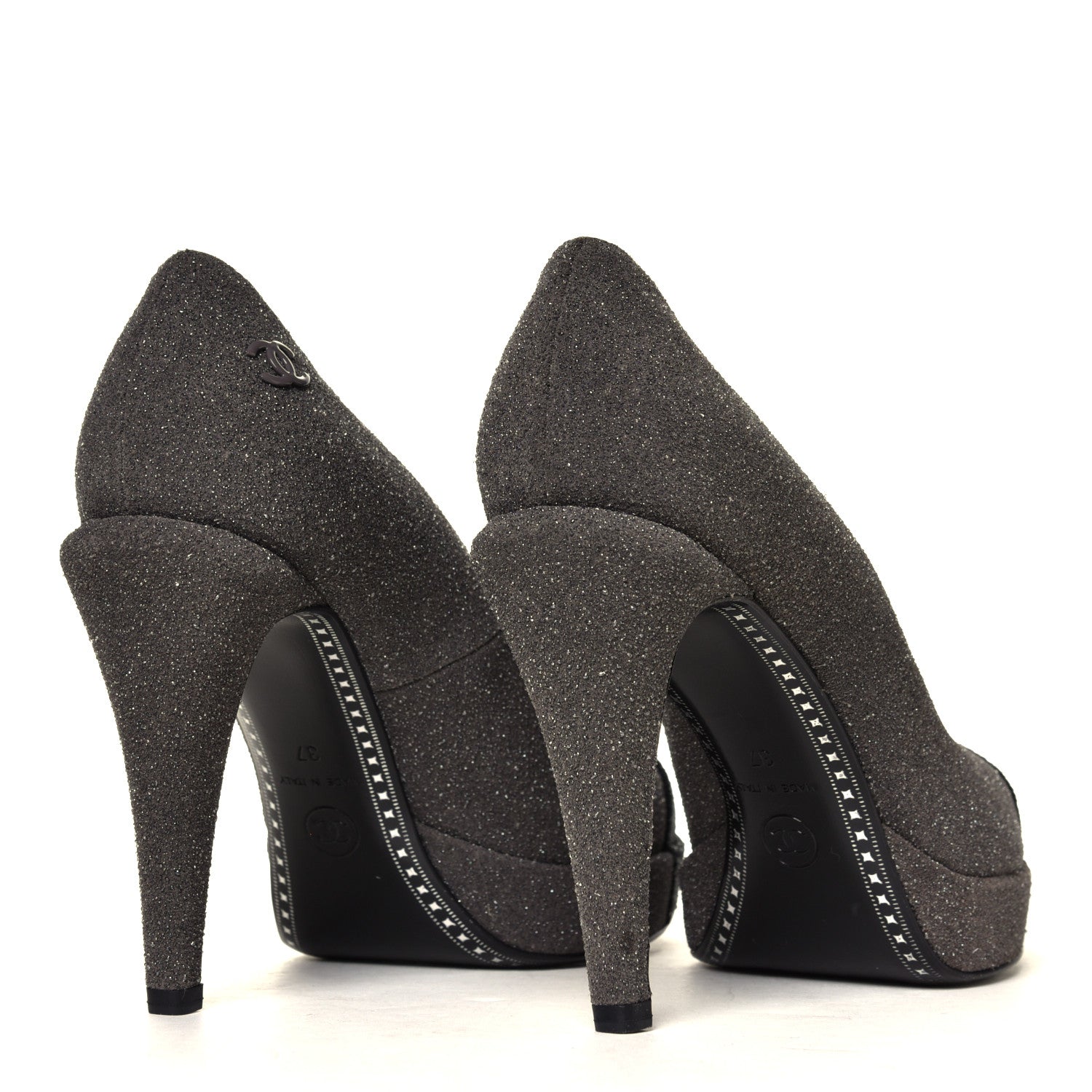 Chanel Glitter Cap Toe Pumps 37 Grey Black 3 of 7