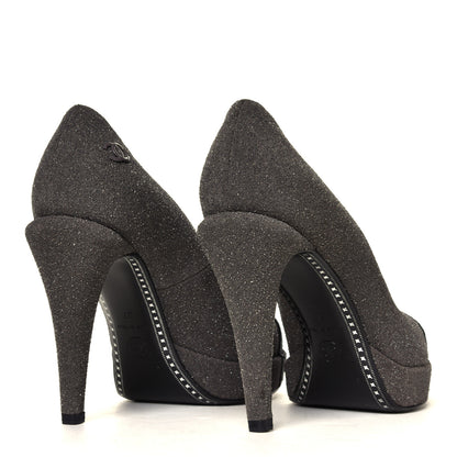Chanel Glitter Cap Toe Pumps 37 Grey Black 3 of 7