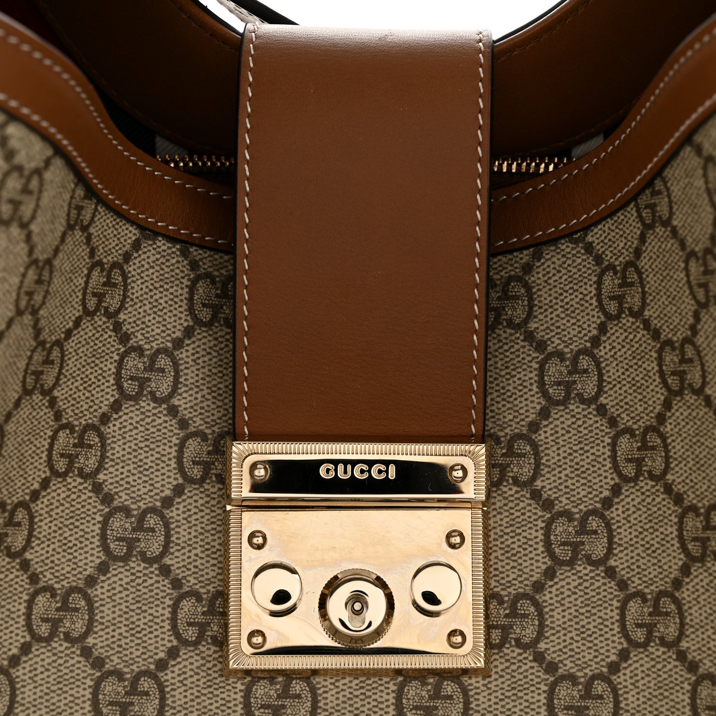 GG Icon Monogram Padlock Shoulder Bag Beige Dark Brown