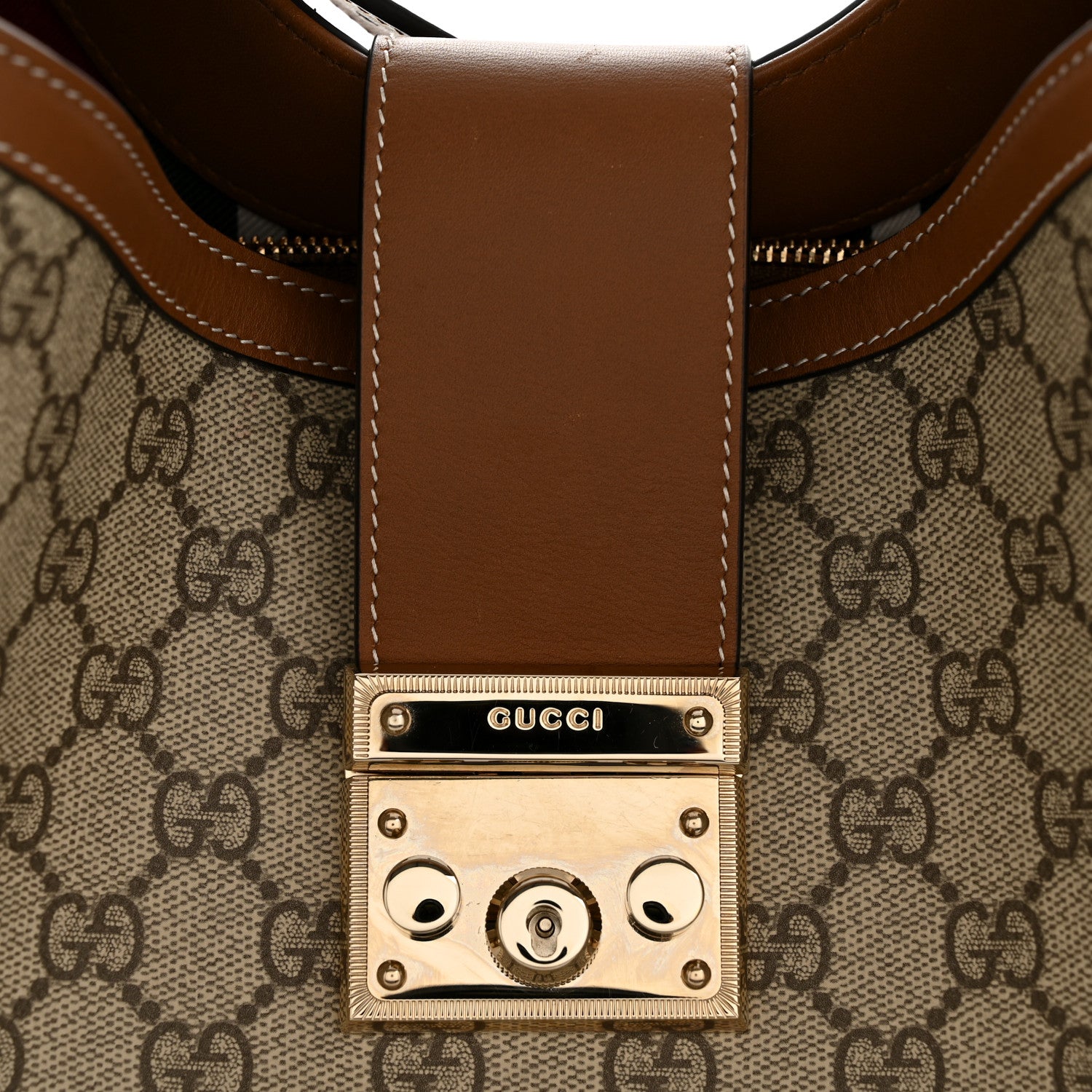Gucci GG Icon Monogram Padlock Shoulder Bag Beige Dark Brown 13 of 15