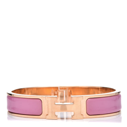 Hermes Enamel Narrow Clic Clac H Bracelet PM Rose Velours 1 of 6