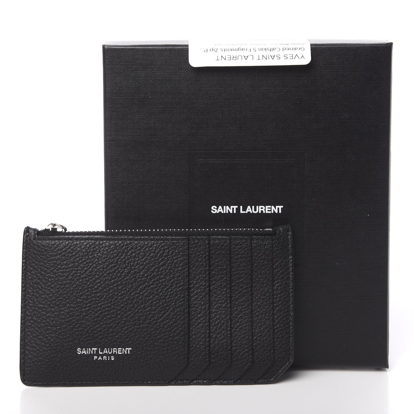 Grained Calfskin 5 Fragments Zip Pouch Card Holder Black