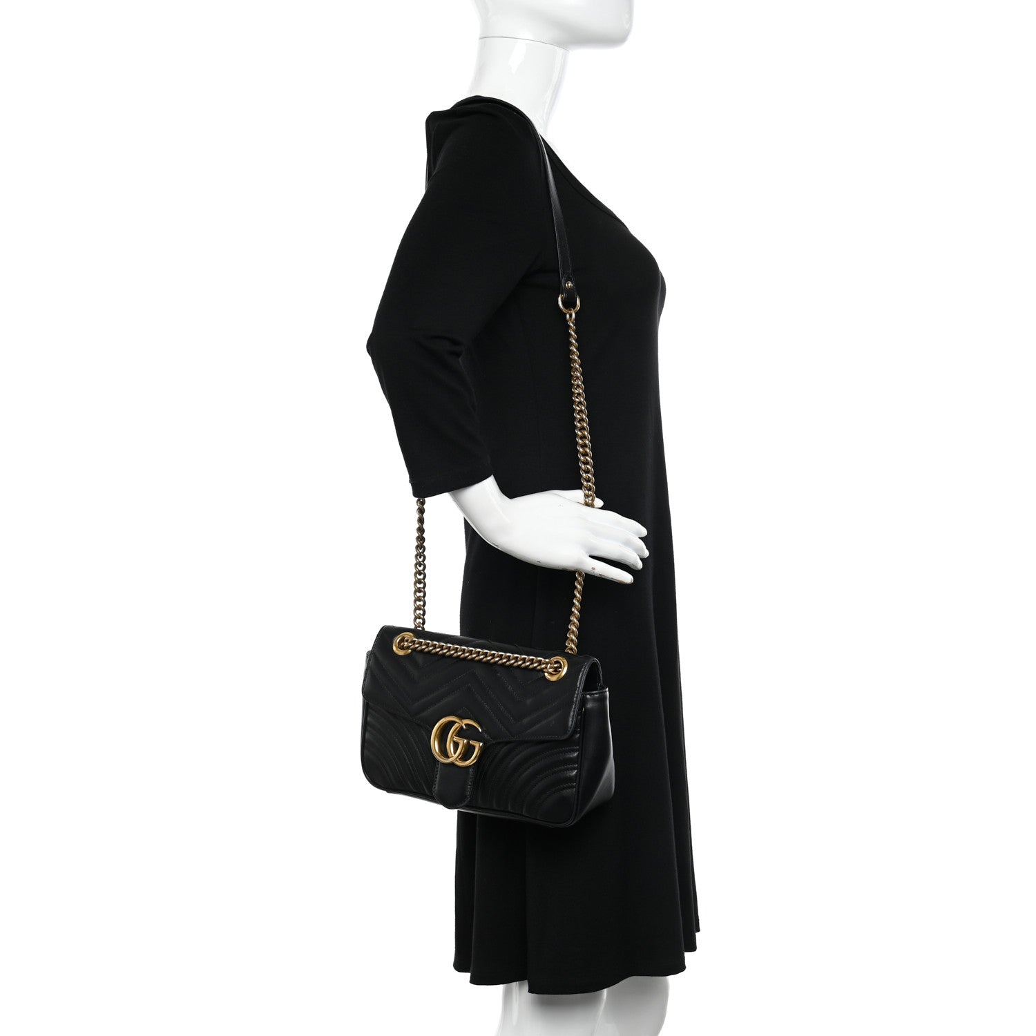 Gucci Calfskin Matelasse Small GG Marmont Shoulder Bag Black 2 of 11