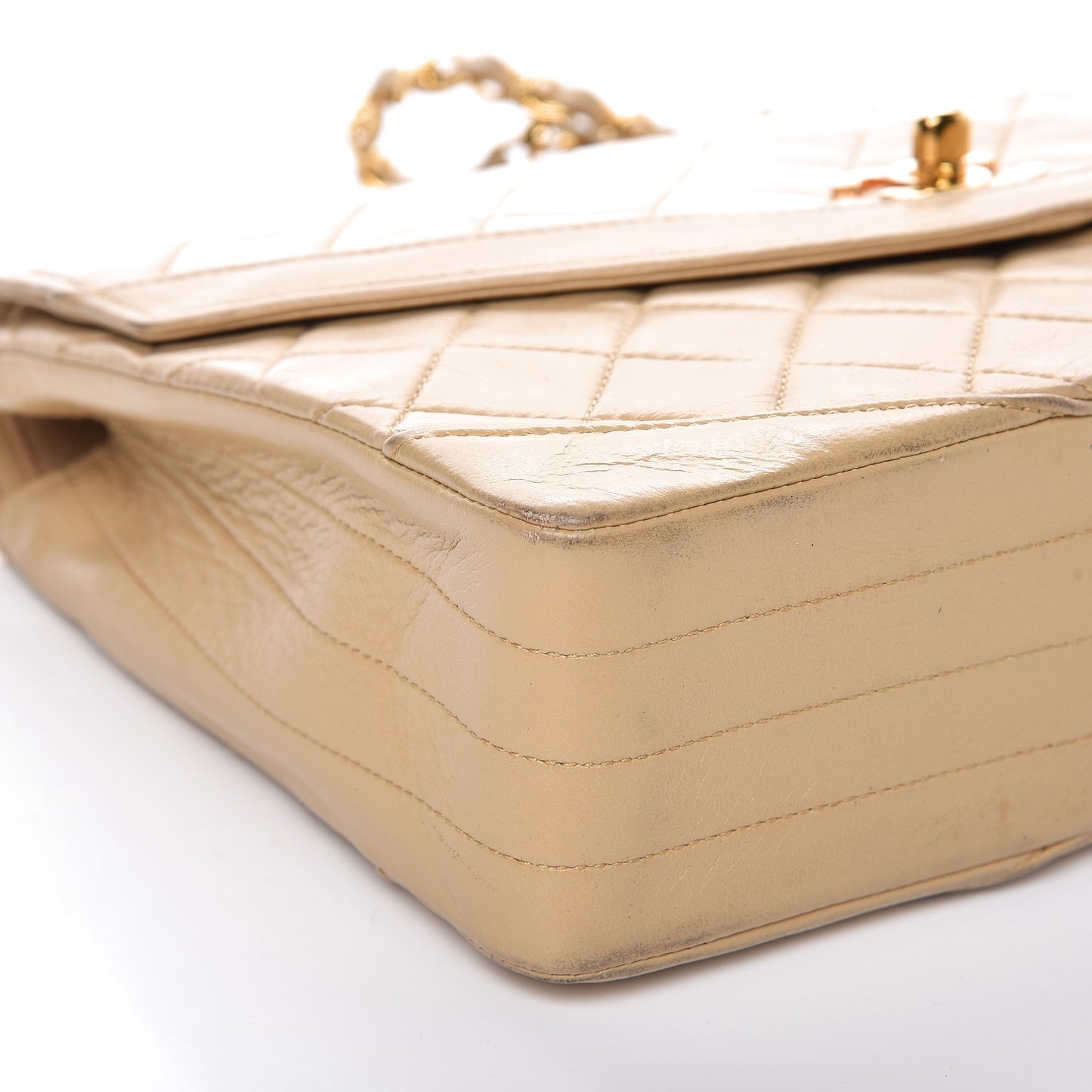 Lambskin Quilted Medium Single Flap Beige