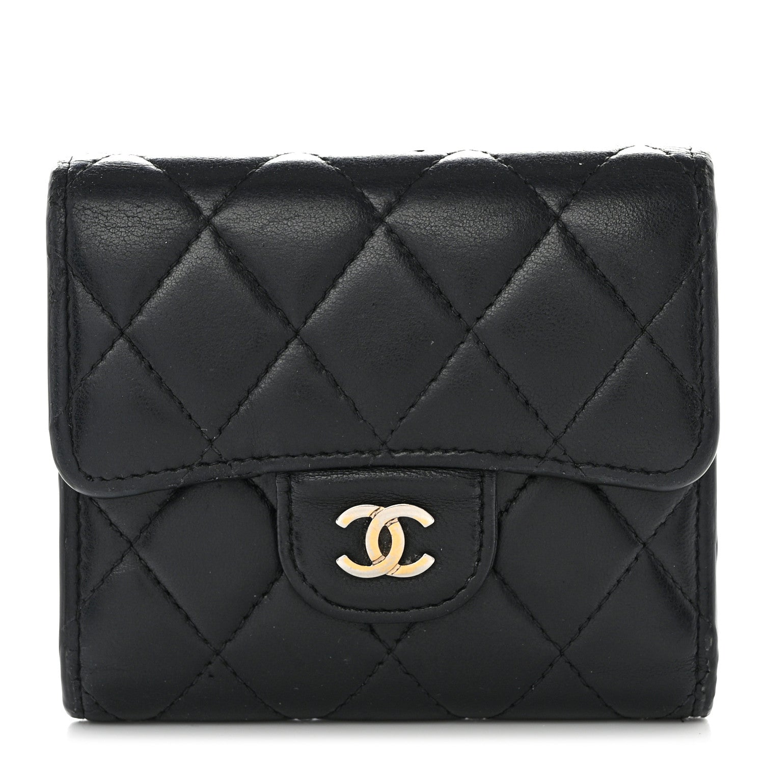 Chanel Lambskin Quilted Compact Flap Wallet Black 1 of 13