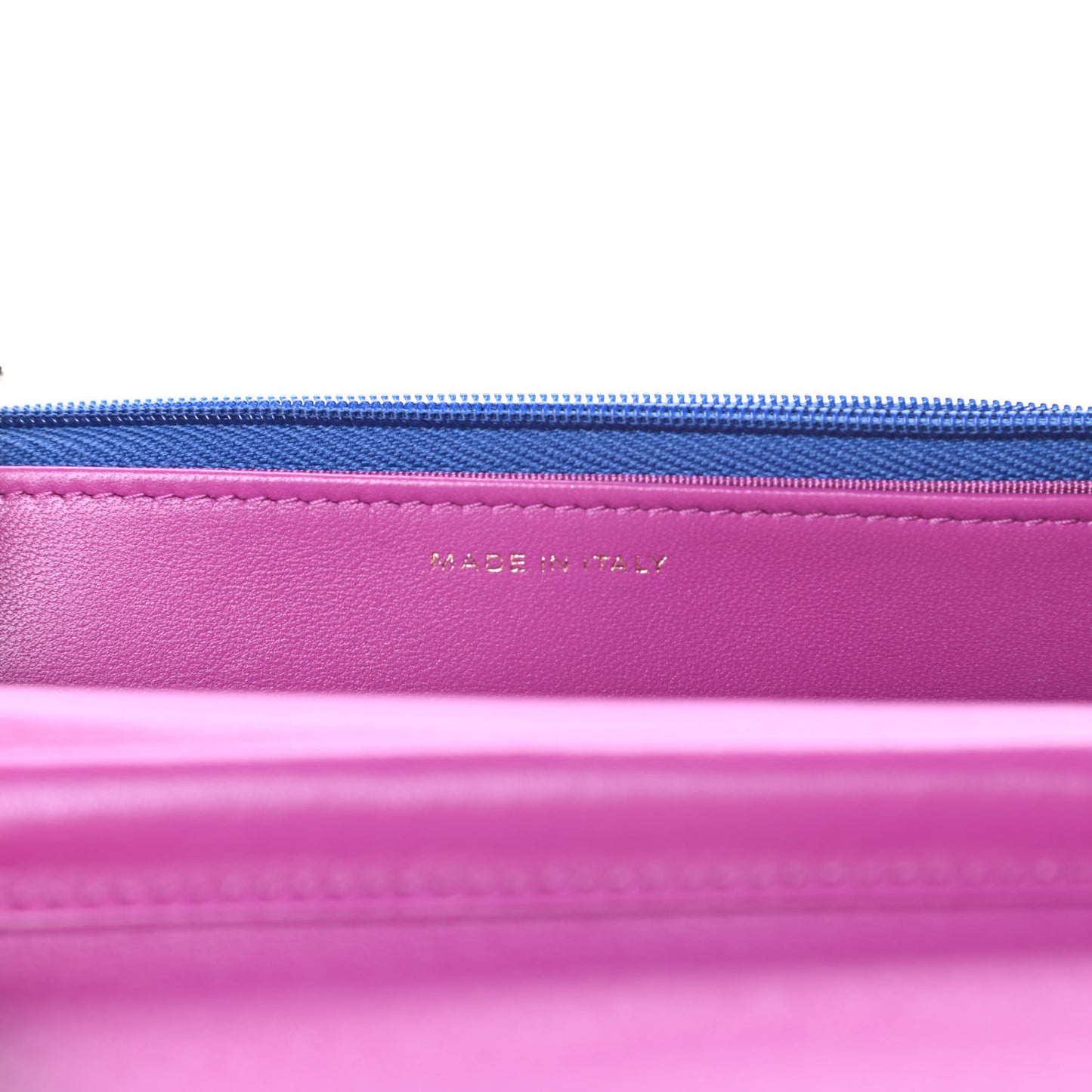 Lambskin Quilted Wallet On Chain WOC Dark Blue Pink