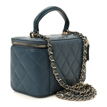 Chanel Lambskin Quilted Small Top Handle Vanity Case With Chain Blue 2 of 10