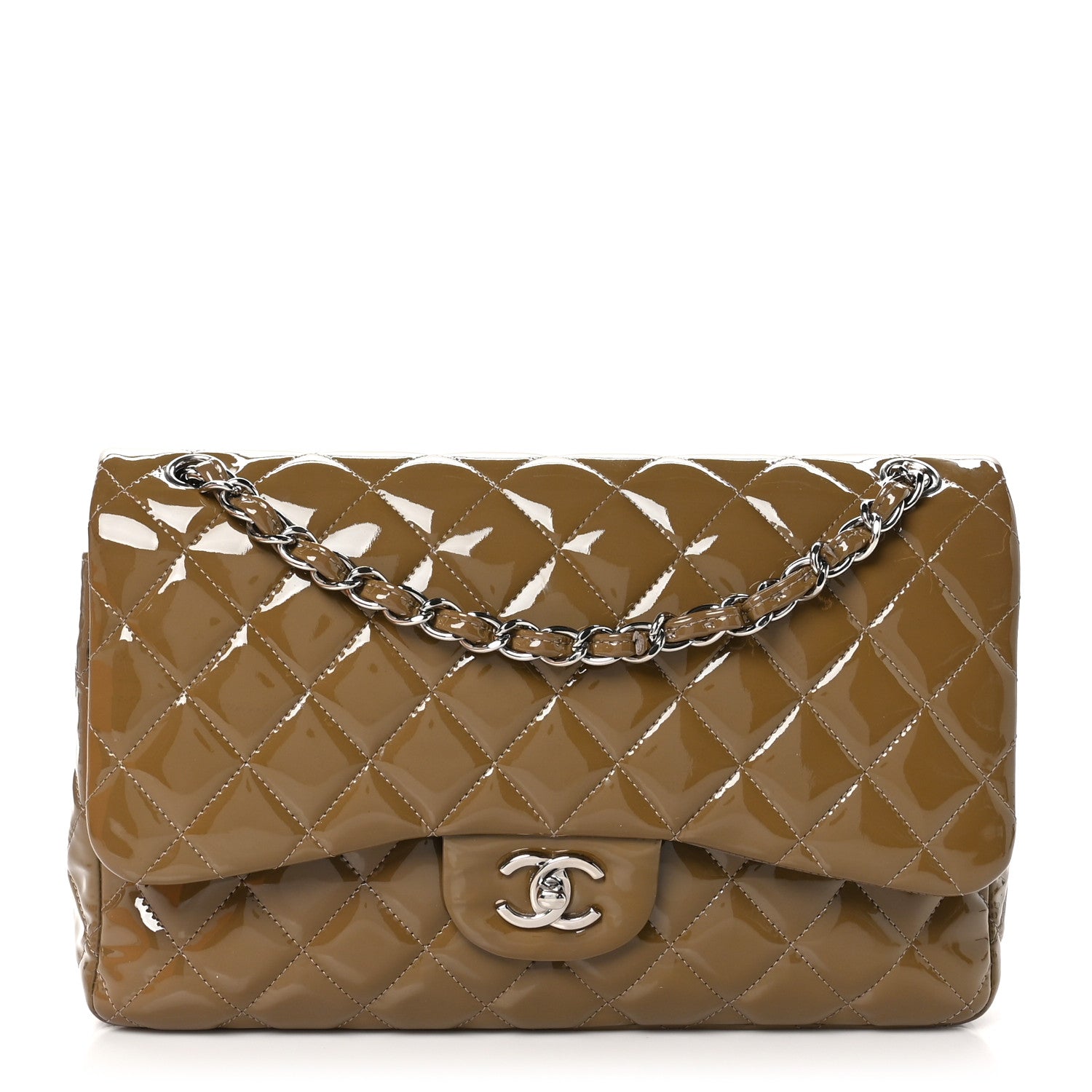 Chanel Patent Calfskin Quilted Jumbo Double Flap Grey 1 of 13