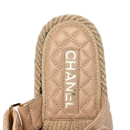 Chanel Cord Lambskin Quilted Logo Mules 37 Beige 7 of 8