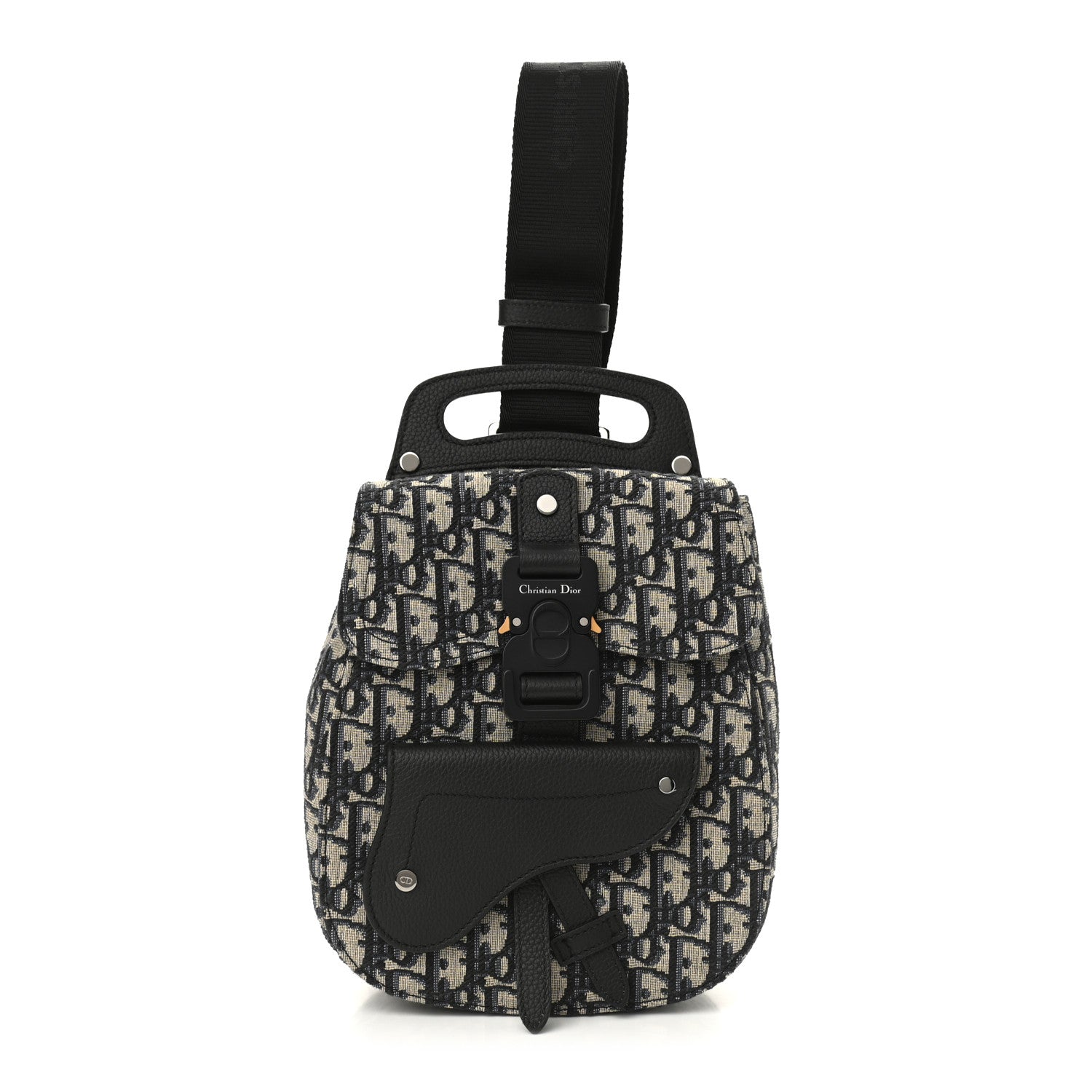 Christian Dior Grained Calfskin Oblique Gallop Sling Bag Black