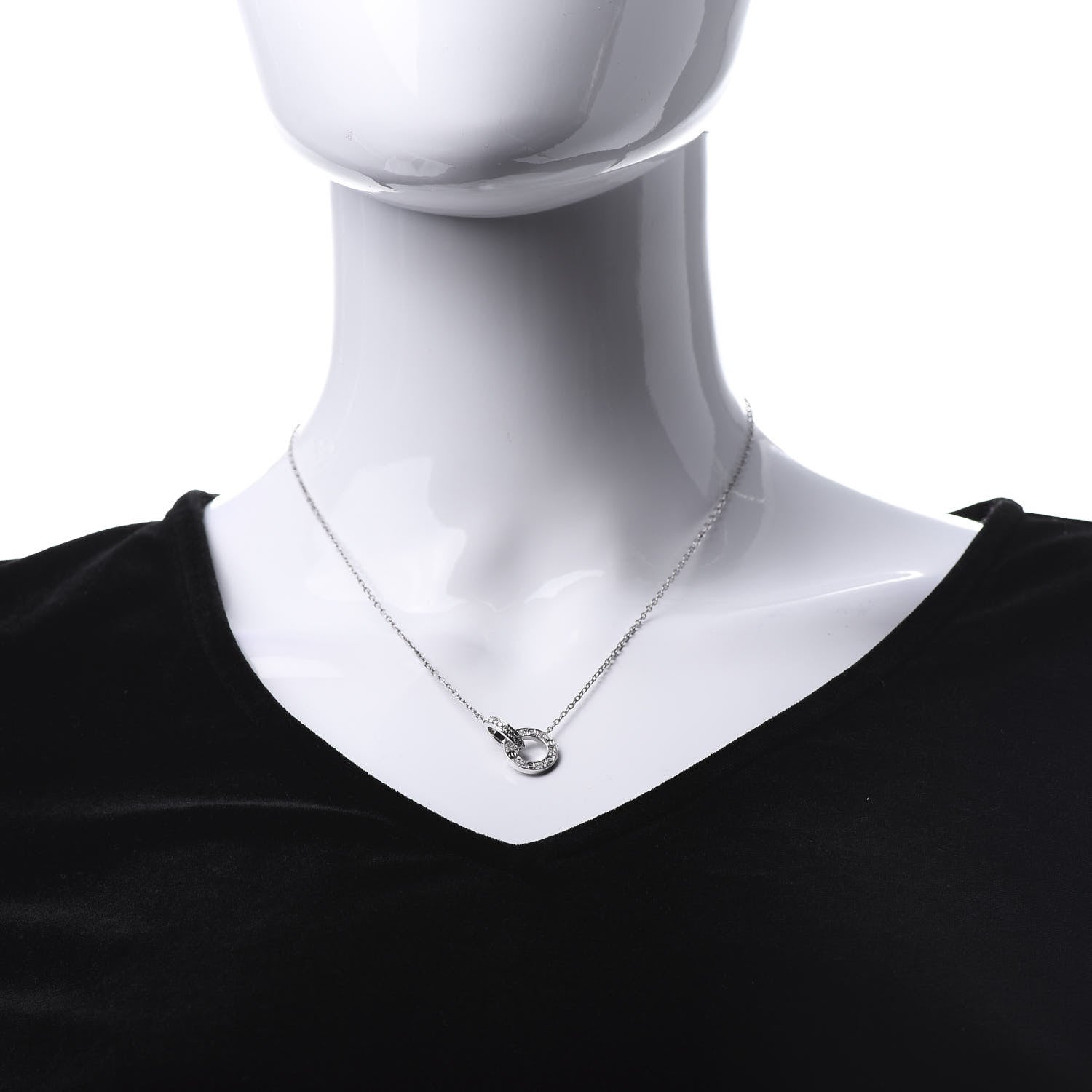 Cartier 18K White Gold Diamond Interlocking LOVE Paved Necklace 2 of 6