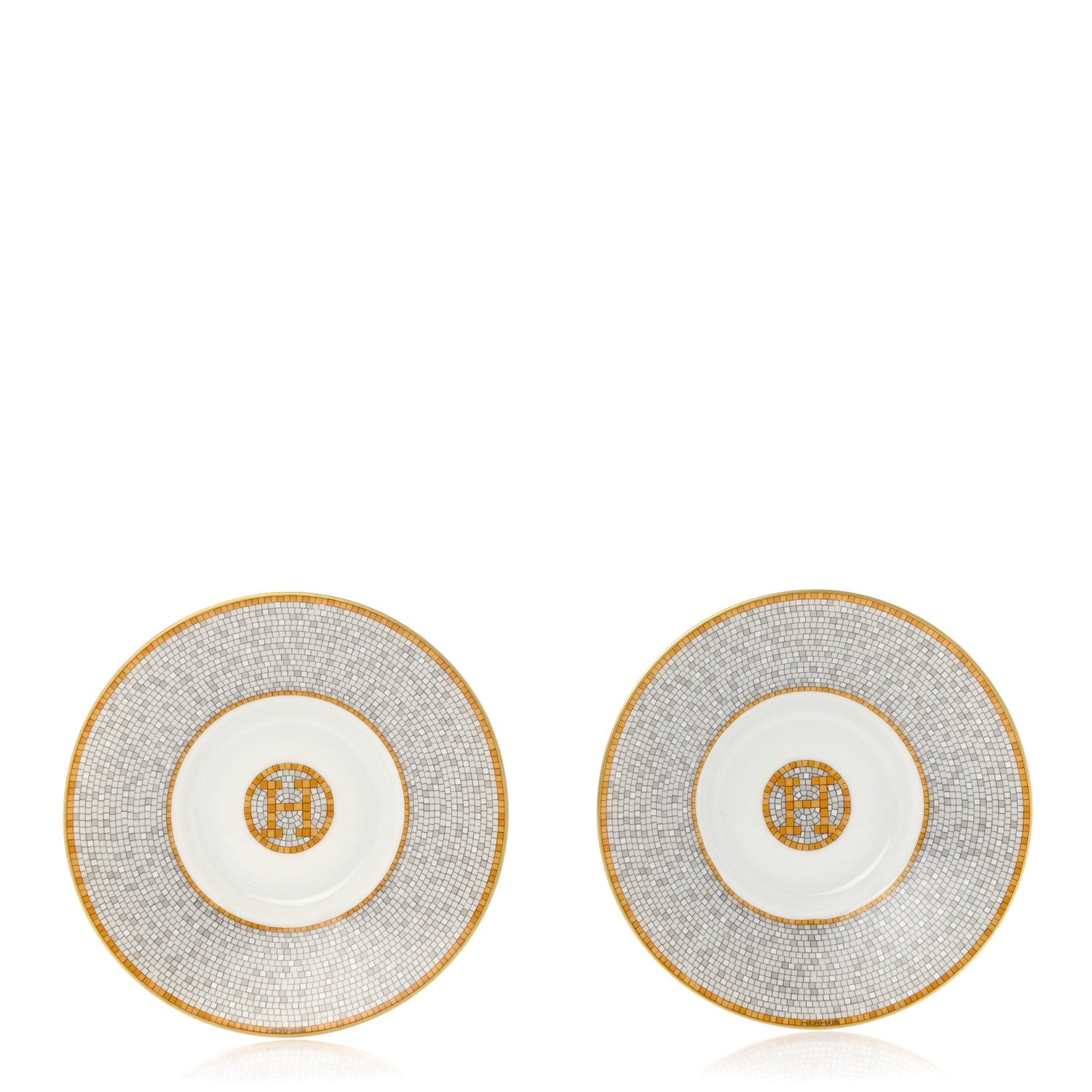 Hermes Porcelain Mosaique Au 24 Gold Coffee Cup and Saucer Set of 2 7 of 12