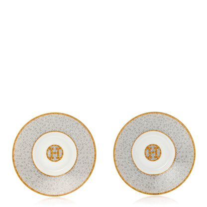 Hermes Porcelain Mosaique Au 24 Gold Coffee Cup and Saucer Set of 2 7 of 12