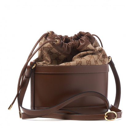 Gucci Monogram Textured Calfskin Horsebit 1955 Drawstring Bucket Bag Beige Brown Sugar 2 of 10