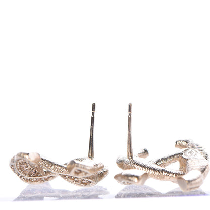 Chanel Crystal Twisted CC Earrings Light Gold Pale Pink 4 of 5