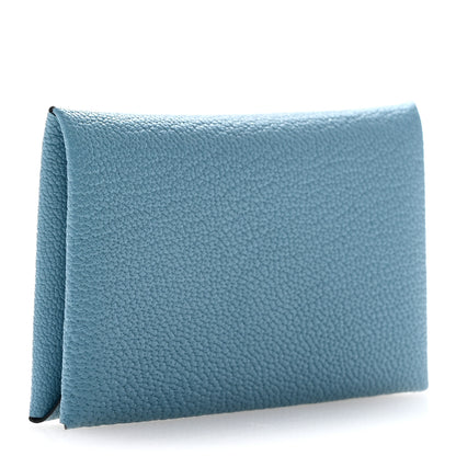 Hermes Chevre Mysore Calvi Card Case New Bleu Jean 3 of 8
