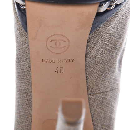Chanel Linen Lambskin CC Chain Cap Toe Platform Pumps 40 Beige Fonce Black 9 of 11