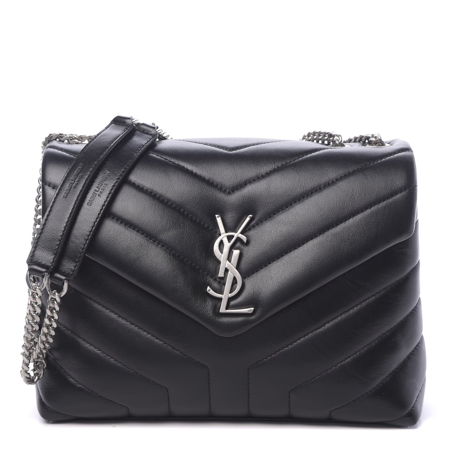 Calfskin Y Quilted Monogram Small Loulou Chain Satchel Black