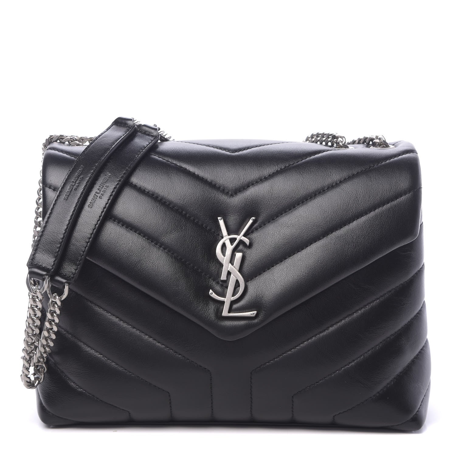 Saint Laurent Calfskin Y Quilted Monogram Small Loulou Chain Satchel Black 1 of 9