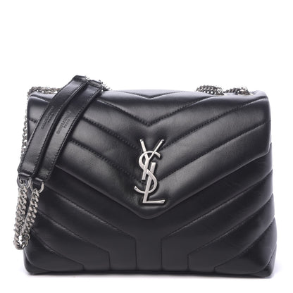 Saint Laurent Calfskin Y Quilted Monogram Small Loulou Chain Satchel Black 1 of 9