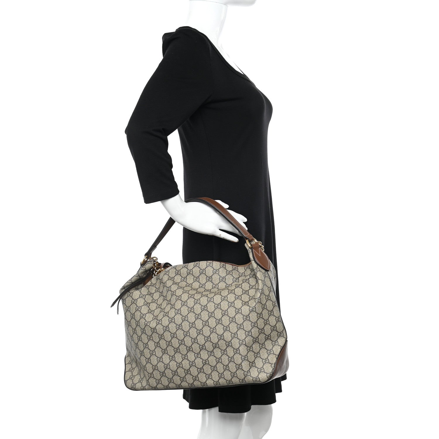 Gucci GG Supreme Monogram Large Linea A Hobo Light Brown 2 of 15