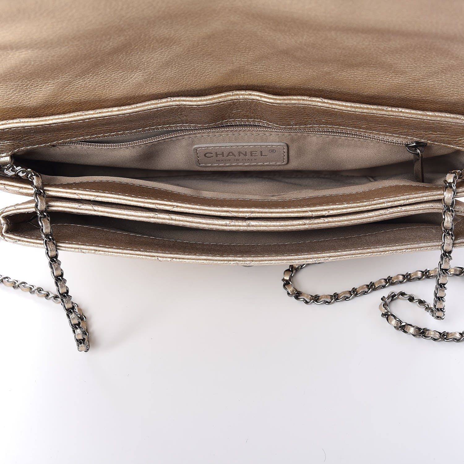 Chanel Metallic Calfskin Quilted Flap Clutch With Chain Light Gold 5 of 9