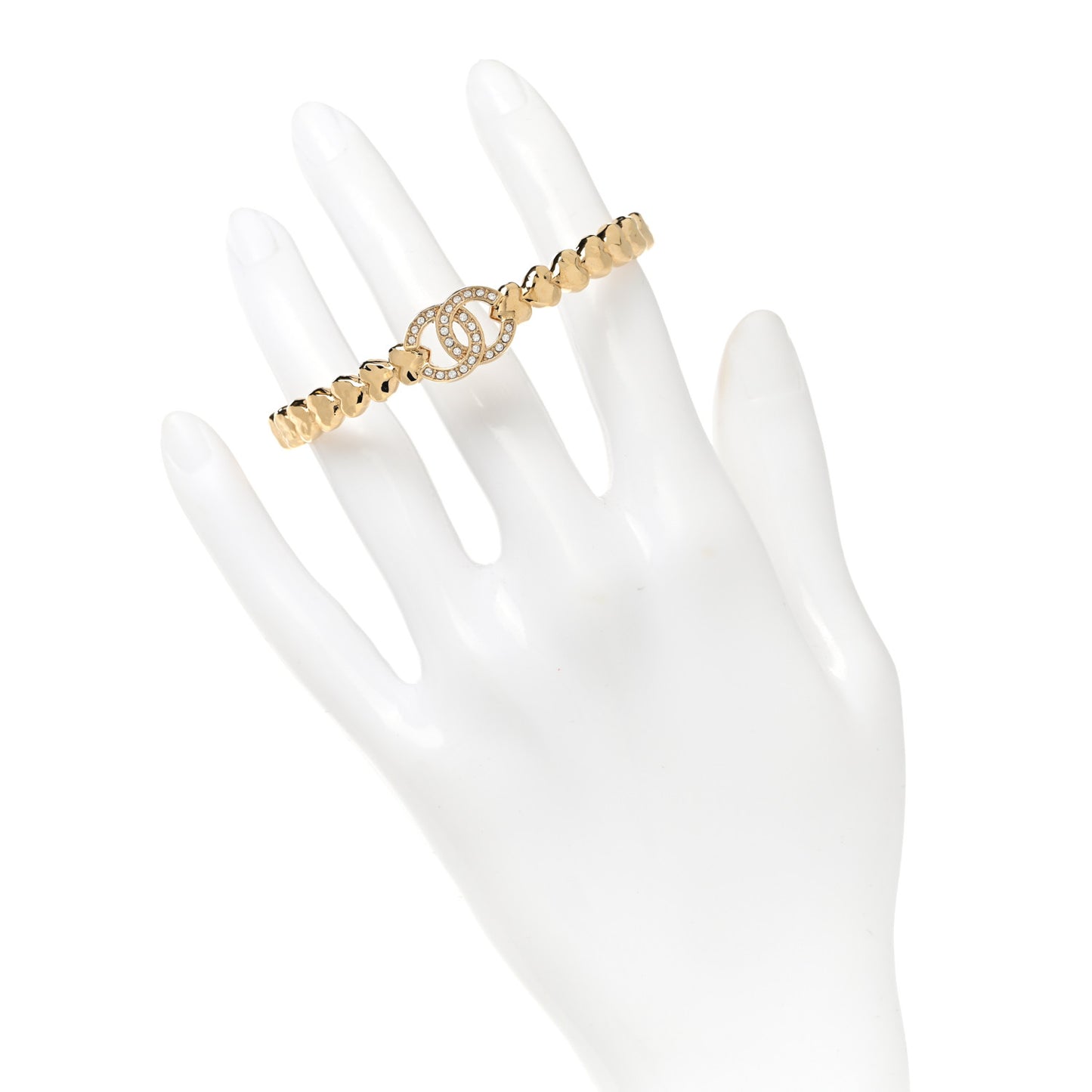 Crystal CC Heart Link Cuff M Bracelet Gold