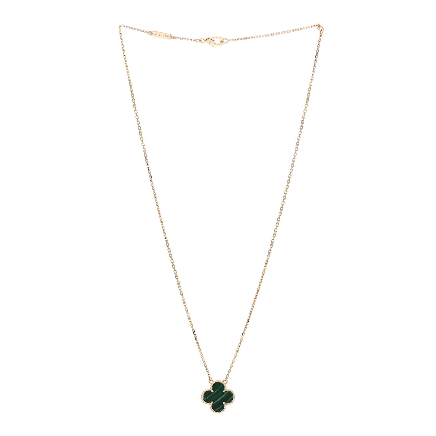 18K Yellow Gold Malachite Vintage Alhambra Pendant Necklace