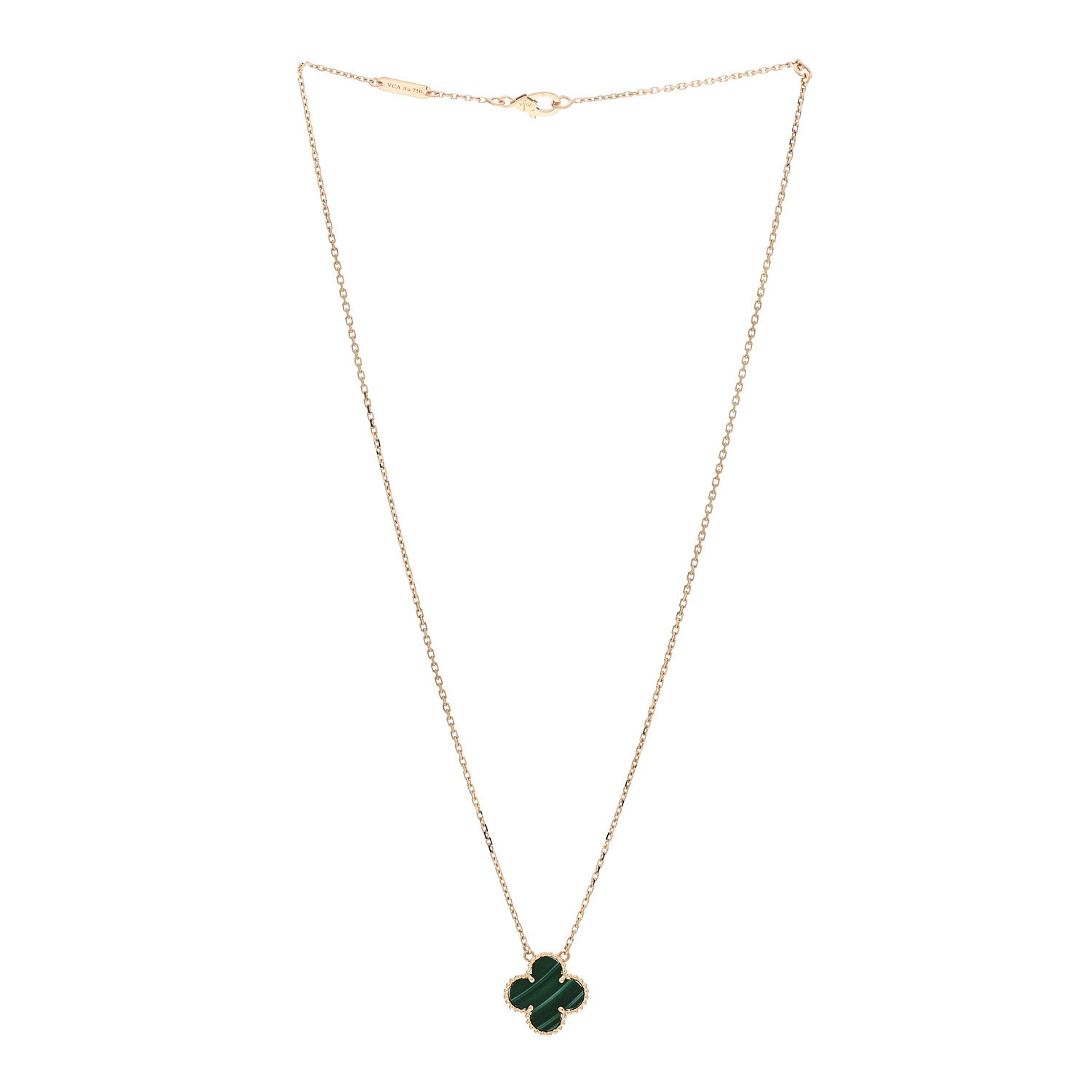 Van Cleef & Arpels 18K Yellow Gold Malachite Vintage Alhambra Pendant Necklace 3 of 6
