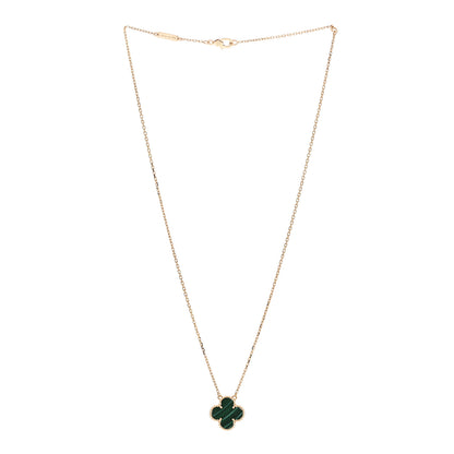 Van Cleef & Arpels 18K Yellow Gold Malachite Vintage Alhambra Pendant Necklace 3 of 6