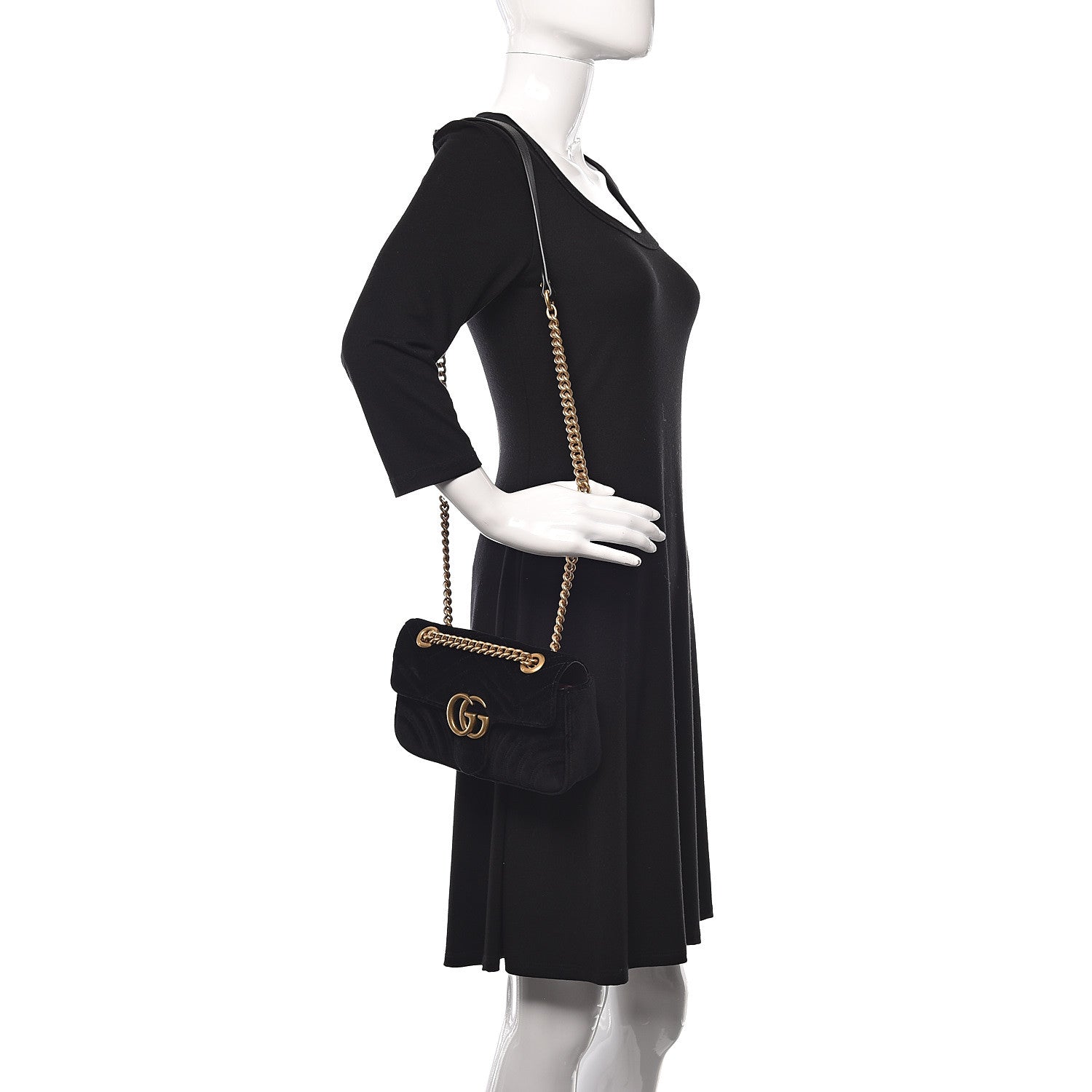 Gucci Velvet Matelasse Mini GG Marmont Shoulder Bag Black 2 of 10
