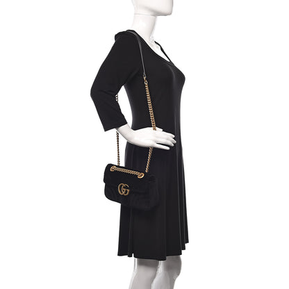 Gucci Velvet Matelasse Mini GG Marmont Shoulder Bag Black 2 of 10