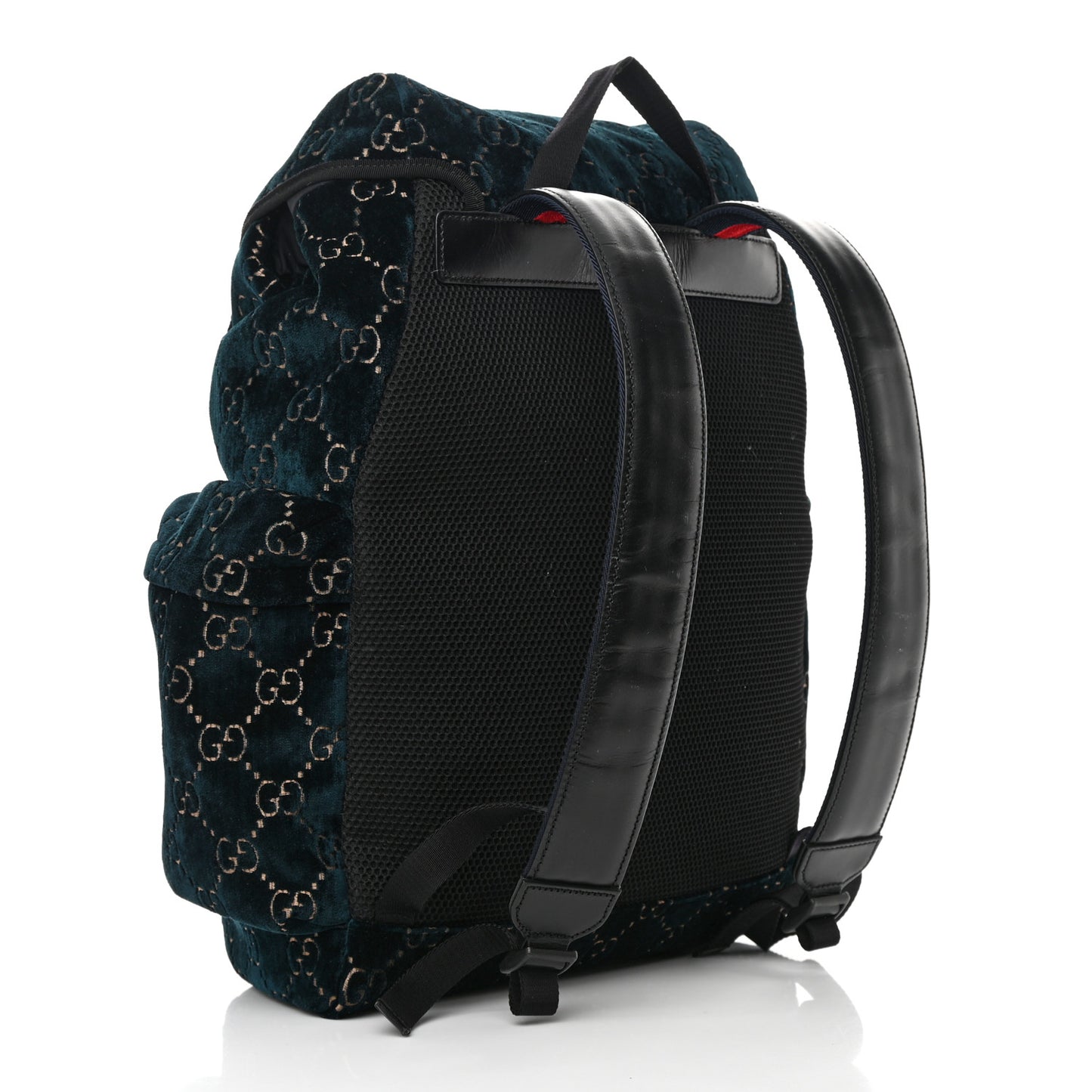 Velvet GG Monogram Web Medium Double Buckle Backpack Blue Beige Black