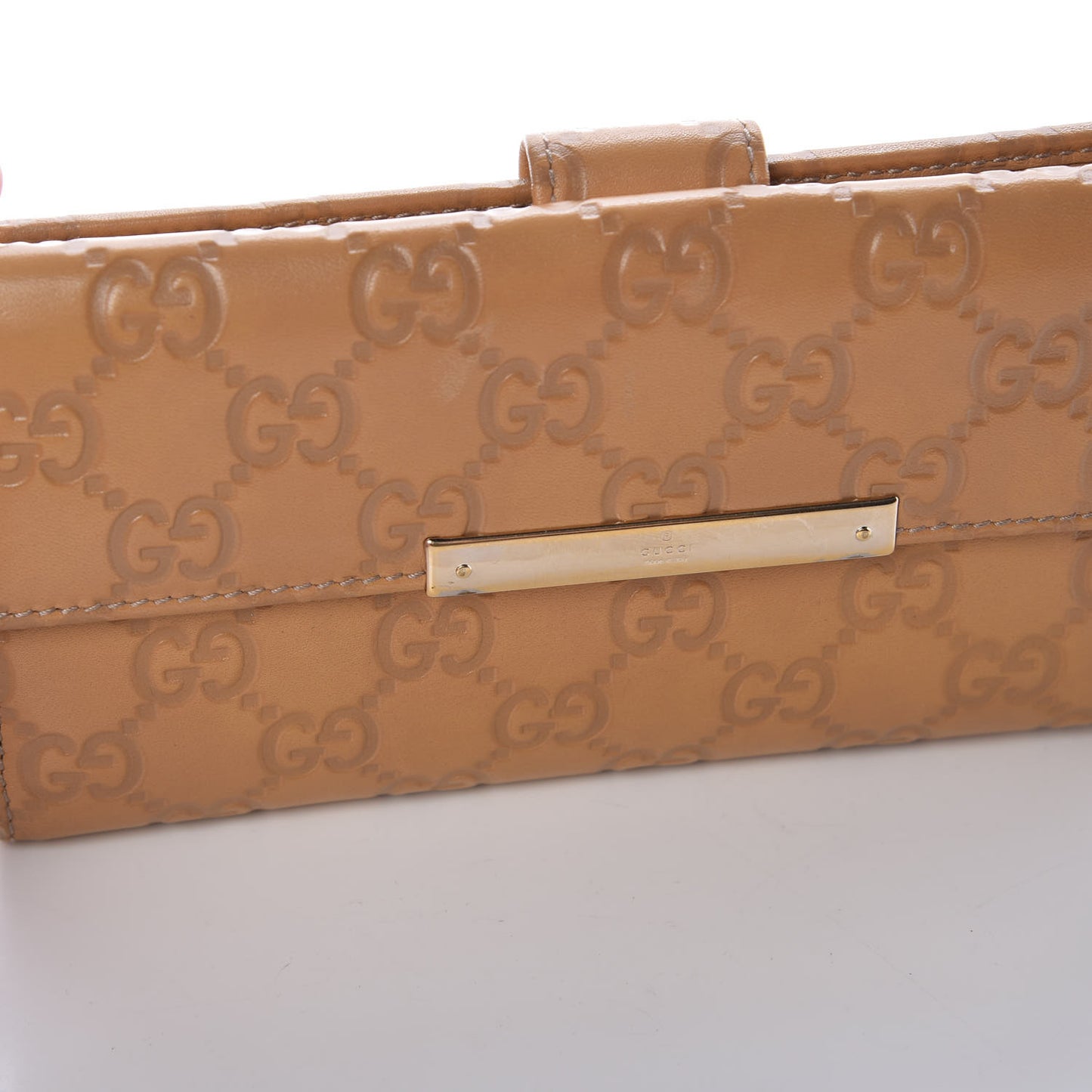Guccissima Margaux Calfskin Metal Bar Continental Flap Wallet Beige
