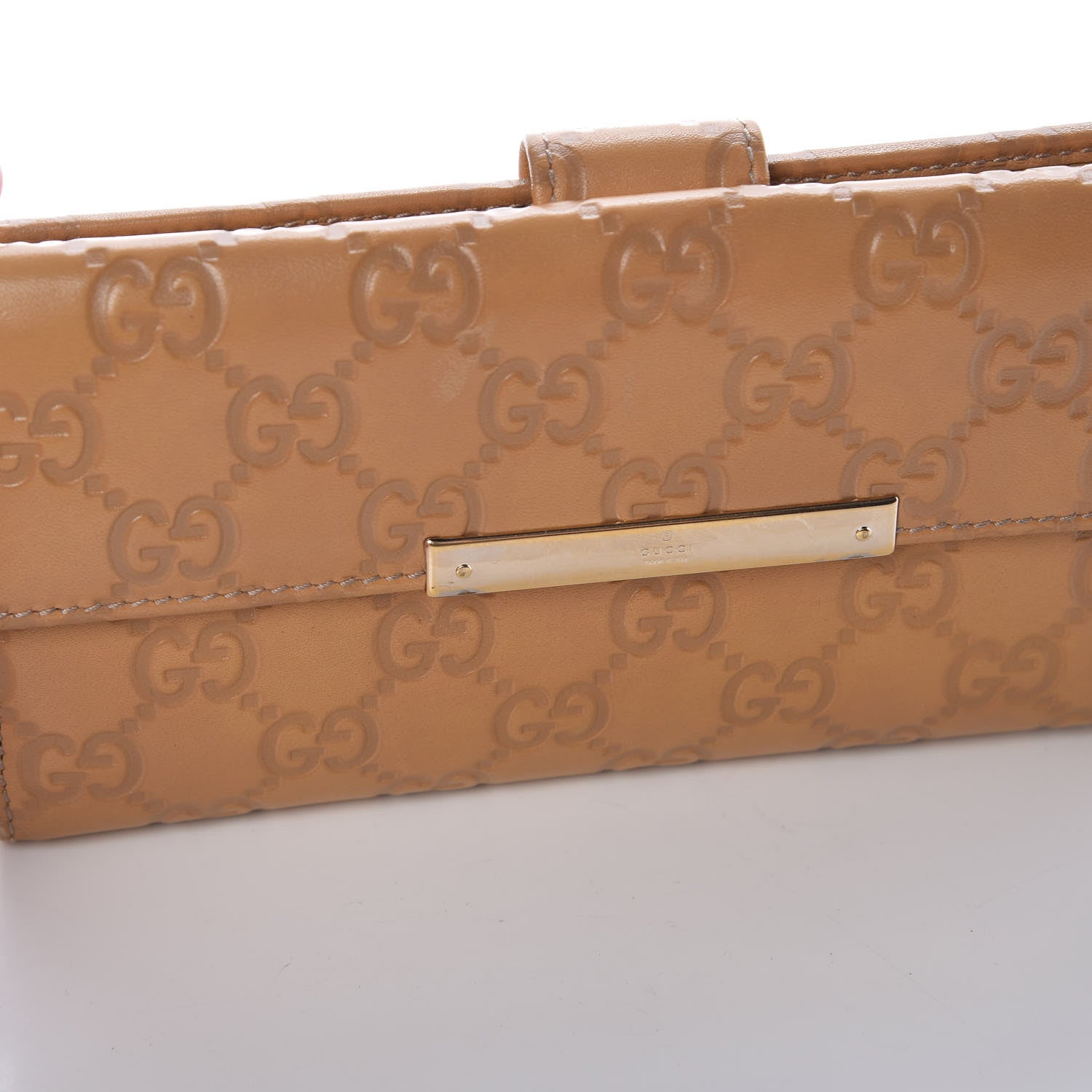 Gucci Guccissima Margaux Calfskin Metal Bar Continental Flap Wallet Beige 8 of 13