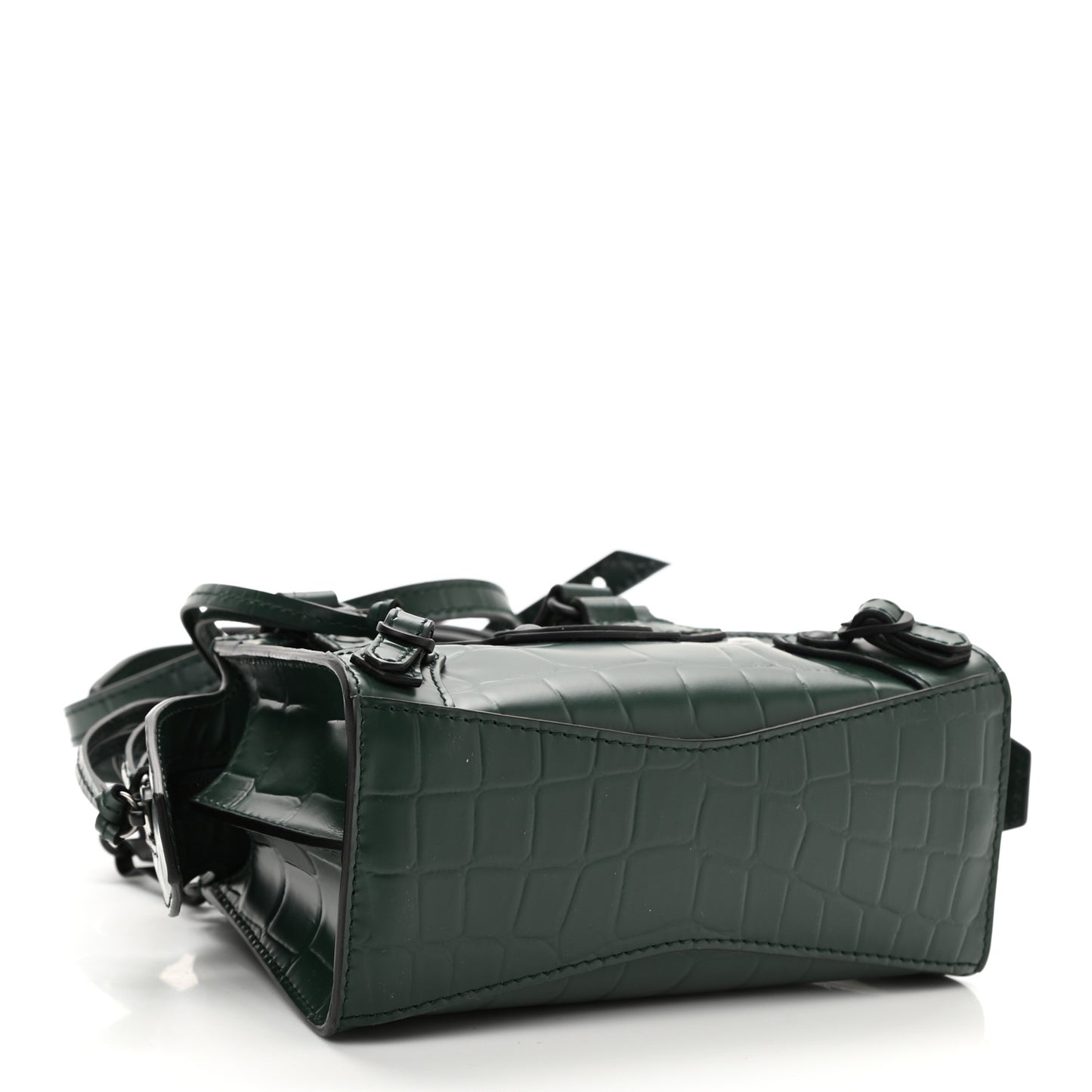 Semi Shiny Calfskin Crocodile Embossed Neo Classic Black Hardware Nano City Crossbody Forest Green