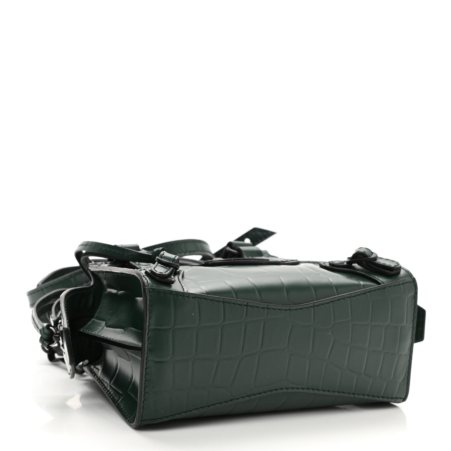 Balenciaga Semi Shiny Calfskin Crocodile Embossed Neo Classic Black Hardware Nano City Crossbody Forest Green 4 of 8