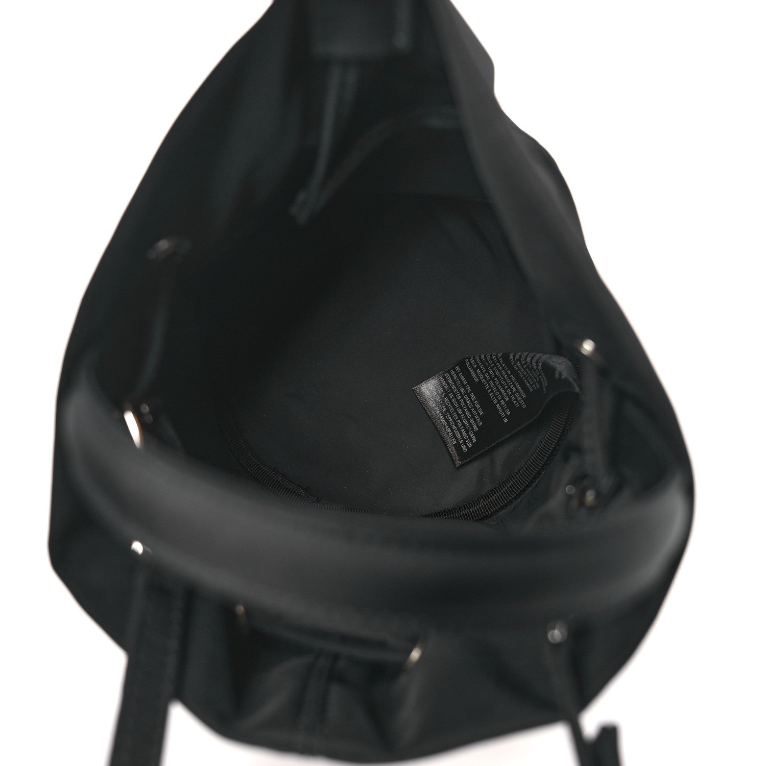 Balenciaga Recycled Sport Nylon Logo Embroidered Wheel Drawstring Bucket Bag Black White 5 of 10