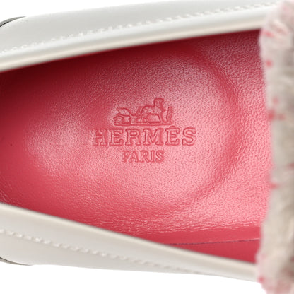 Hermes Toile Calfskin Fray Fray Womens Destin Loafer 37 Beige Glaise 36 FRAMBOISE 8 of 9