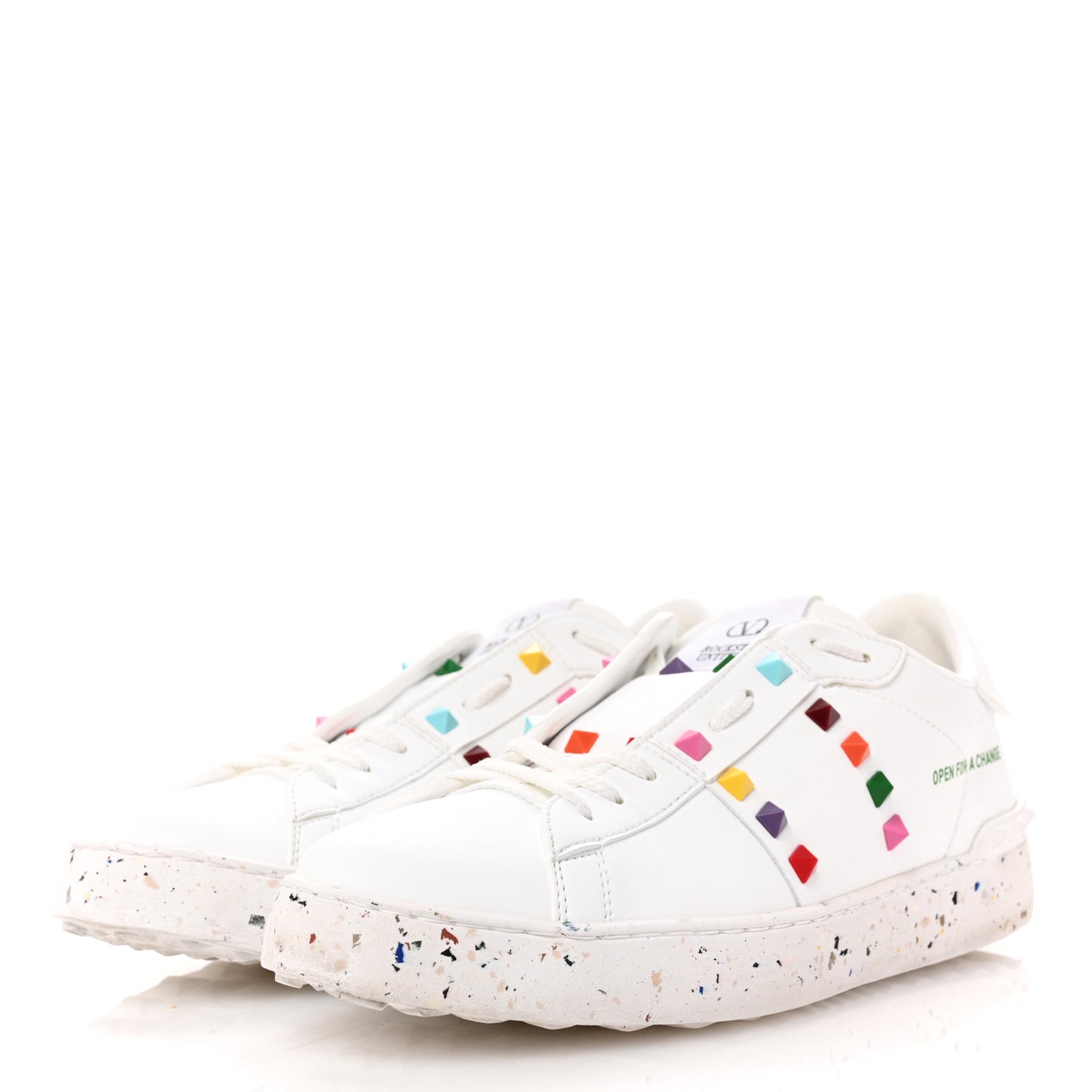 Vegan Leather Womens Rockstud Open for a Change Sneakers 41 White Multicolor