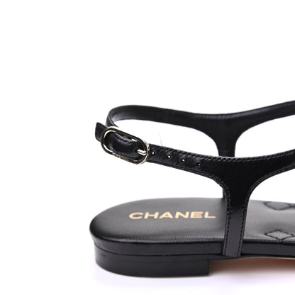 Chanel Lambskin Chain CC Logo Thong Sandals 37 Black 8 of 10