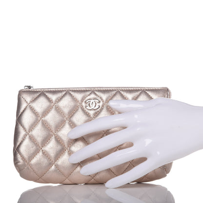Chanel Metallic Lambskin Quilted Small Cosmetic Pouch Light Pink 2 of 12