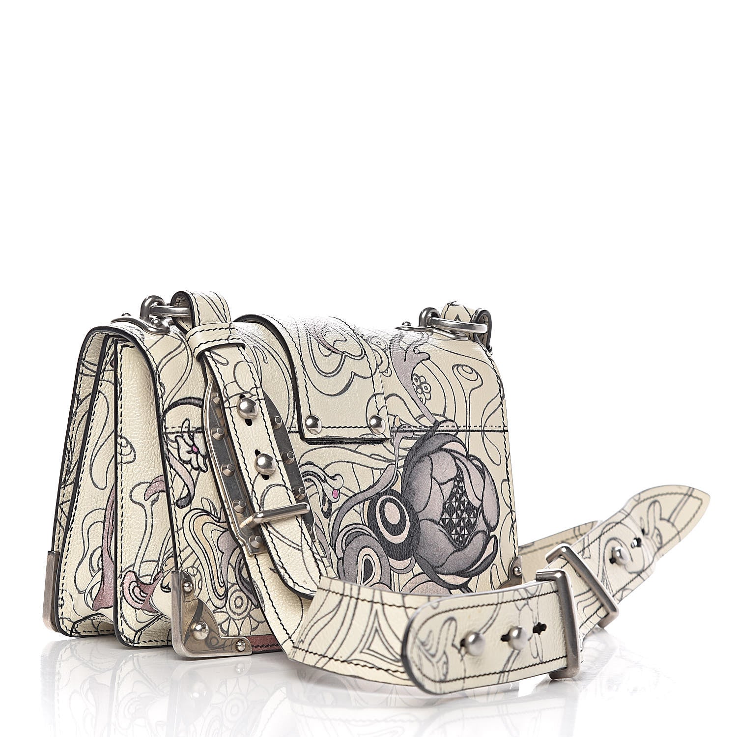 Prada X JAMES JEAN Glace Calfskin Rabbit Print Cahier Bag Opaline 3 of 9