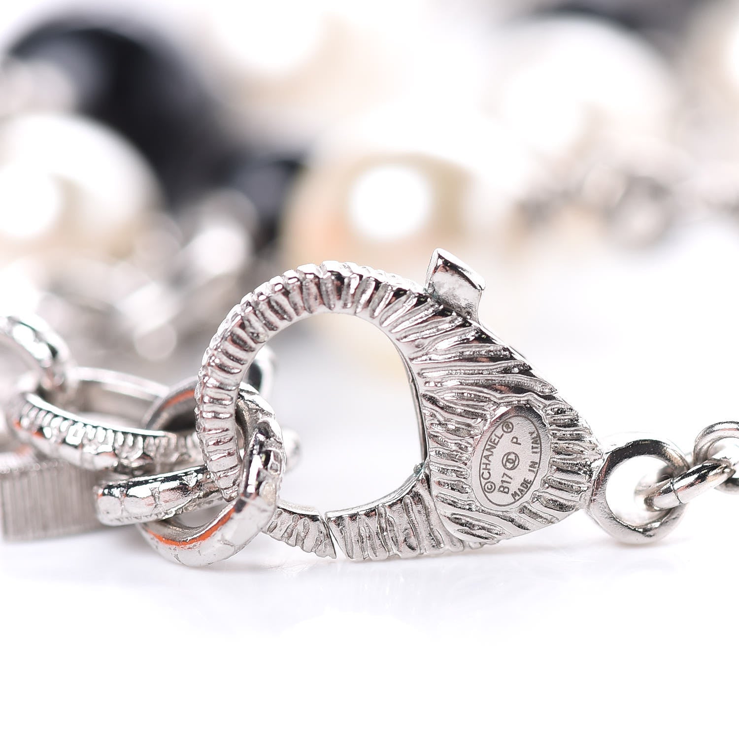 Chanel Pearl Crystal Bead CC Long Necklace Silver Black 4 of 5