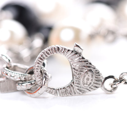 Chanel Pearl Crystal Bead CC Long Necklace Silver Black 4 of 5