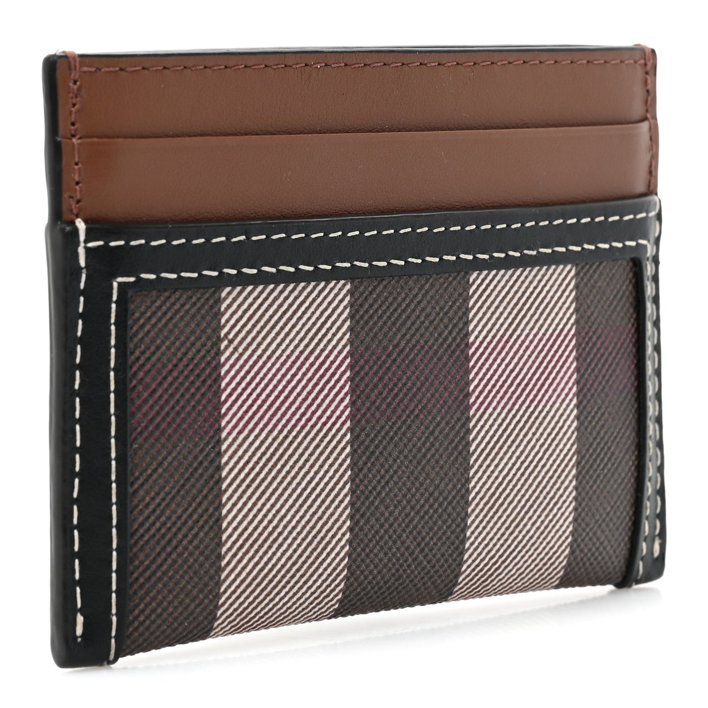 E-Canvas Calfskin Sandon Check Card Case Dark Birch