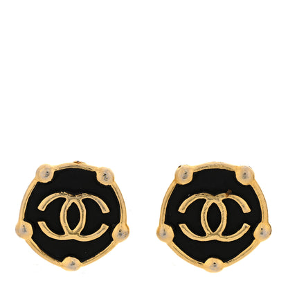 Chanel CC Round Clip On Earrings Black Gold 1 of 5